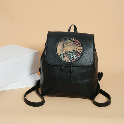 2025 Women's backpack new fashion printed casual women's bag large capacity soft leather retro bag simple shoulder bag women