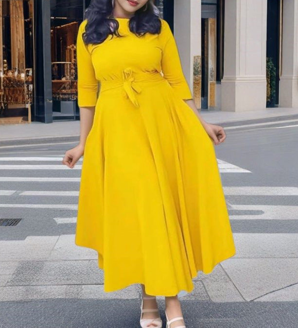 MAOXIANGSHOP 2025 spring New women's clothing new fashion temperament lace-up waist large size pendulum African long dress dress
