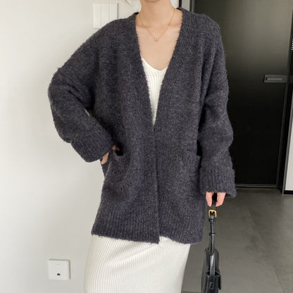 maoxiangshop discover style ideas Women's V-neck Cardigan Coat, Long Sleeve Loose Wool Lazy Sweater