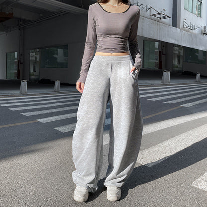 maoxiangshop-shop clothes American Street Sports Style Split Pleated Lace-up Casual Pants Women's Loose Slimming Pocket Versatile Sweatpants