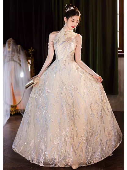 New Chinese high-end sense light luxury engagement evening dress dress women 2025 new high-end toasting clothes bridal temperament long