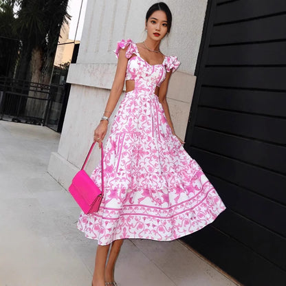 MAOXIANGSHOP 2025 2025 spring new independent station 2025 women's clothing new shoulder pads flying sleeves printing hollowed out new long models