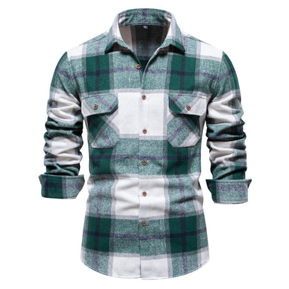 MAOXIANGSHOP 2025 autumn new light business men's Popularan size pocket professional shirt fashion plaid long-sleeved shirt men's top