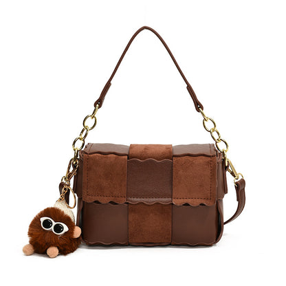 2025 Shoulder bag trendy fashion splicing women's small square bag Internet celebrity simple versatile messenger bag niche high sense bag women