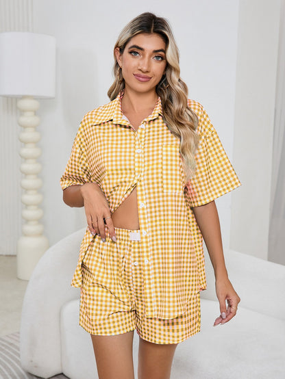 MAOXIANGSHOP 2025Real spot New women's casual and comfortable high waist loose wide leg retro plaid shorts plaid shirt, women