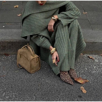 MAOXIANGSHOP 2025 Real shot -  autumn and winter wool suit women's autumn and winter high-end sense solid color v-neck sweater straight trousers two-piece set women