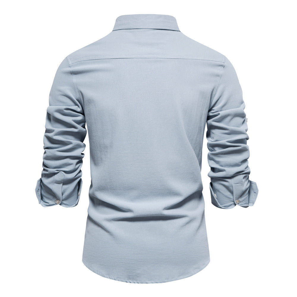 MAOXIANGSHOP 2025 New Versatile Cotton Shirt Men's Casual Fashion Business Cross-border Men's Solid Color Trade Long Sleeve Shirt