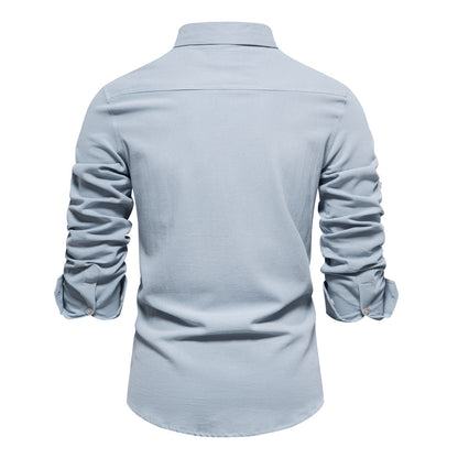 MAOXIANGSHOP 2025 New Versatile Cotton Shirt Men's Casual Fashion Business Cross-border Men's Solid Color Trade Long Sleeve Shirt