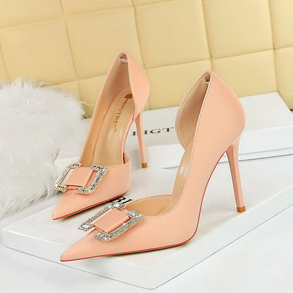 626-K6 2025 style sexy nightclub showing thin side hollow high heels women's shoes thin heel super high heel rhinestone buckle single shoes