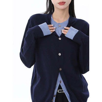 autumn and winter fake two-piece design wool knitted sweater fashion high-end slim-fitting front shoulder long-sleeved top women