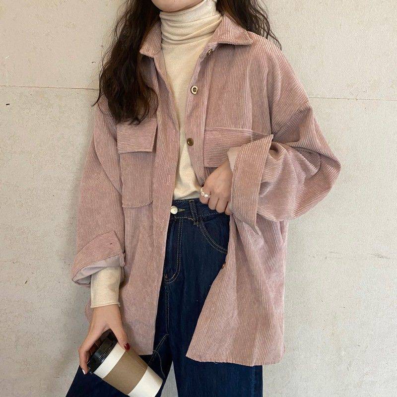 maoxiangshop suede jacket outfit Retro Women's Corduroy Coat Shirt Women's Spring and Autumn Versatile New Hong Kong Style Shirt Top