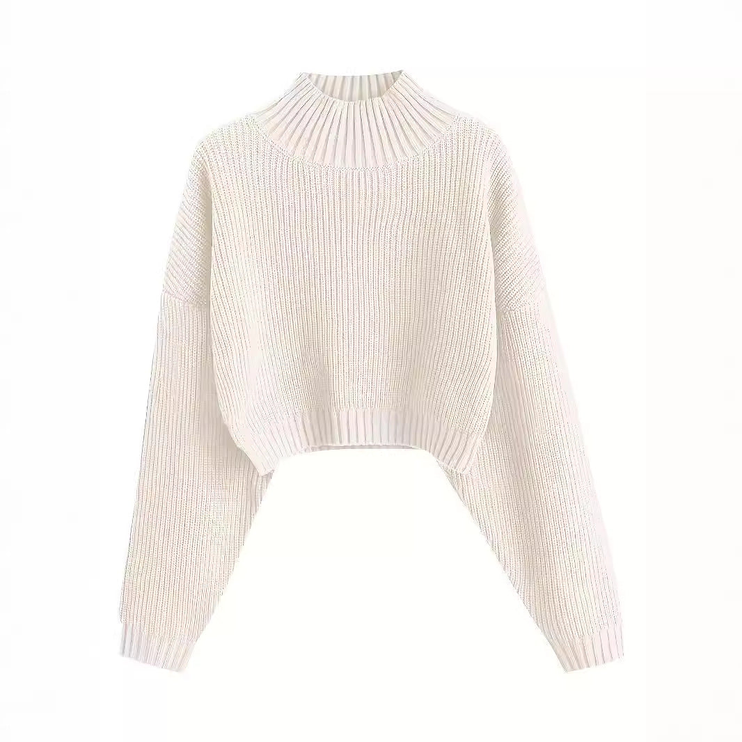 maoxiangshop fall outfits women Retro Knitted Soft Glutinous Loose Undershirt Solid Color Half Turtleneck Pullover Gentle Style Women's Clothing