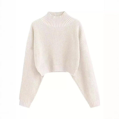 maoxiangshop fall outfits women Retro Knitted Soft Glutinous Loose Undershirt Solid Color Half Turtleneck Pullover Gentle Style Women's Clothing