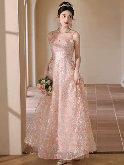 Pink banquet evening dress skirt women's high-end light luxury niche high-end temperament art test host sling thin autumn