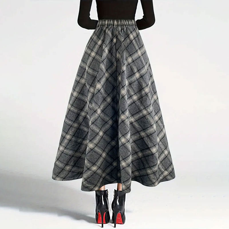 maoxiangshop outfit inspo fall Women's Autumn and Winter Plaid Woolen Skirt Thickened Retro plus Size A- line Skirt High Waist Long Dance Skirt Women's Skirt