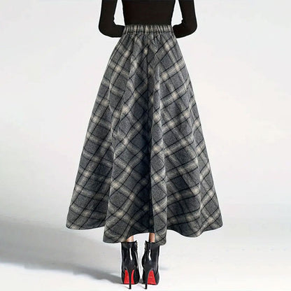 maoxiangshop outfit inspo fall Women's Autumn and Winter Plaid Woolen Skirt Thickened Retro plus Size A- line Skirt High Waist Long Dance Skirt Women's Skirt