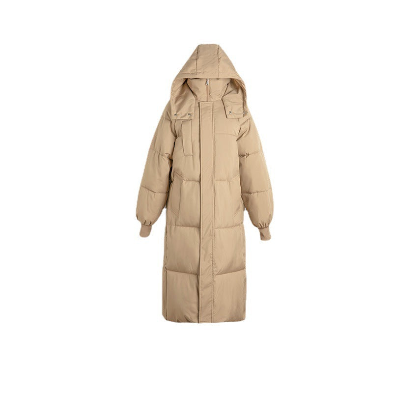 The real shot of the new cotton-padded clothes, winter medium and long knee-length down cotton-padded clothes, women's Korean version loose and thickened hooded cotton-padded jacket