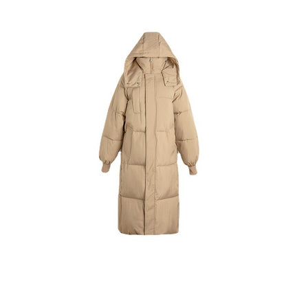 The real shot of the new cotton-padded clothes, winter medium and long knee-length down cotton-padded clothes, women's Korean version loose and thickened hooded cotton-padded jacket