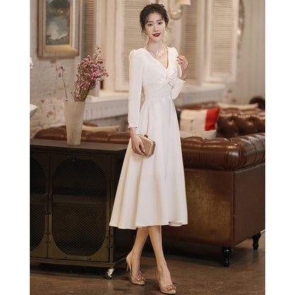 2025 White dress can usually wear  registration certificate small white dress banquet engagement dress women's evening dress dress