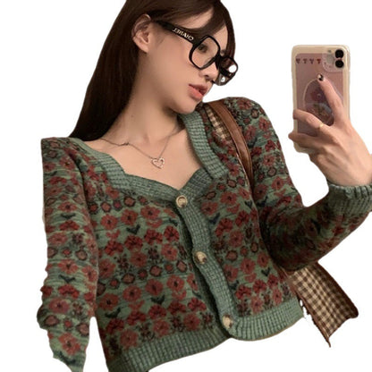 maoxiangshop-shop fall outfits aesthetic Fall New Korean Style Elegant Retro Flower Age-Reducing Sweet Knitted Sweater Long Sleeve Cardigan Coat for Women