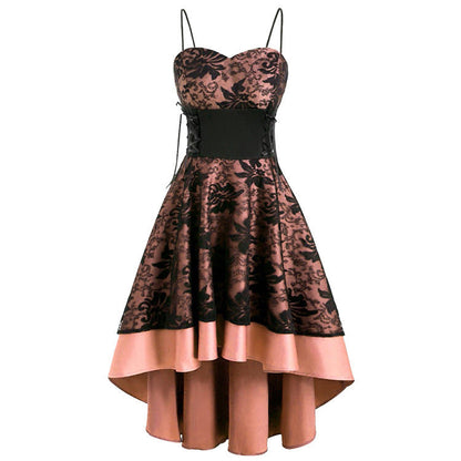 maoxiangshop group halloween costumes Vintage Strap Tube Top Fishtail Lace Hollow-out Lace-up Slim Fit Large Swing Dress for Women Dress
