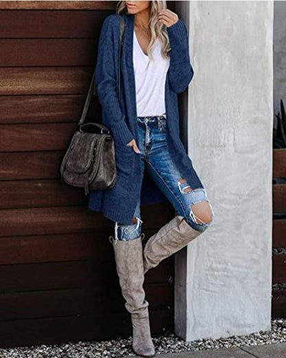 maoxiangshop 2000s fashion Fall 2024 Women's Knitted Pocket Cardigan Long Sleeve Casual Knitted Loose Sweater Sweater Coat for Women