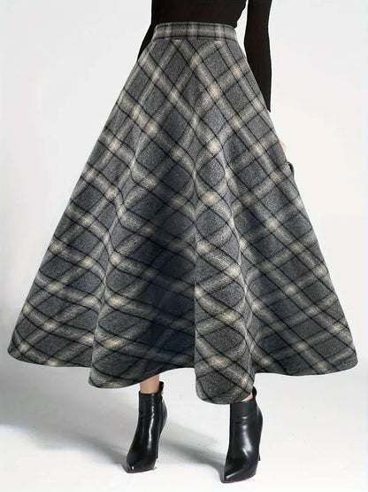 maoxiangshop outfit inspo fall Women's Autumn and Winter Plaid Woolen Skirt Thickened Retro plus Size A- line Skirt High Waist Long Dance Skirt Women's Skirt