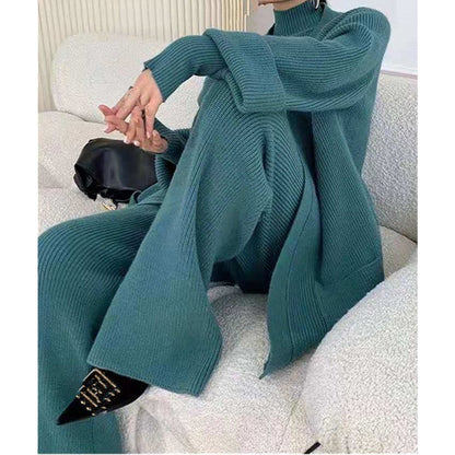 maoxiangshop business casual outfits Three-Piece Fashion Women's Knitted Suit Autumn and Winter Socialite Temperament Thickened Wide-Leg Pants Bottoming Sweater Cardigan Women's Clothing
