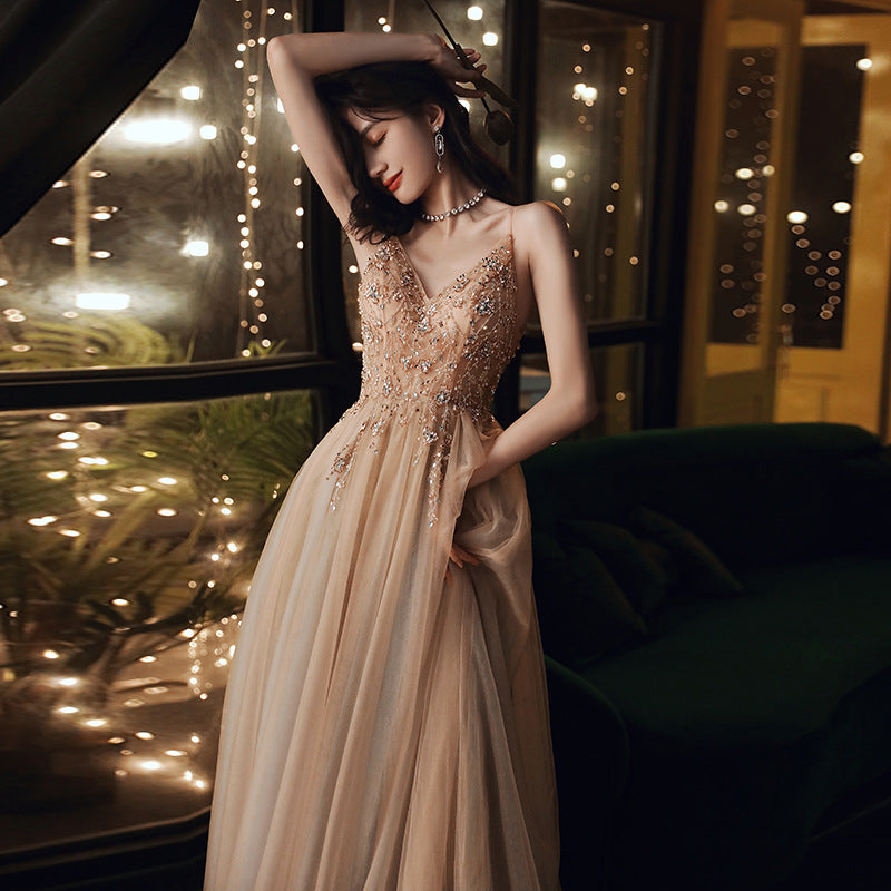 Evening dress dress girl 2025 new spring suspender annual meeting birthday party fairy long temperament banquet dress