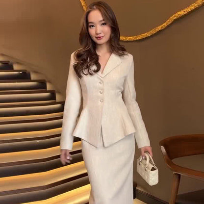 maoxiangshop 2000s fashion 2024 Autumn New Women's Lapel Waist Suit Elegant Skirt Two-Piece Suit