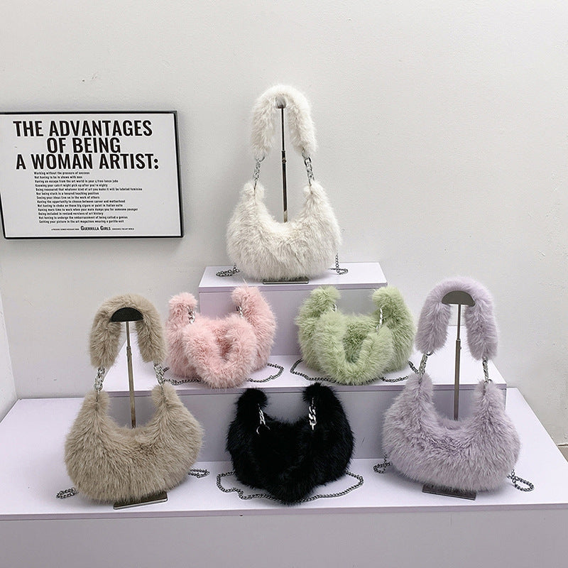 MAOXIANGSHOP 2025 autumn and winter new Korean version niche design popular popular plush portable shoulder bag chain messenger bag bag bag