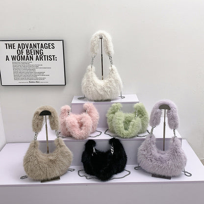 MAOXIANGSHOP 2025 autumn and winter new Korean version niche design popular popular plush portable shoulder bag chain messenger bag bag bag
