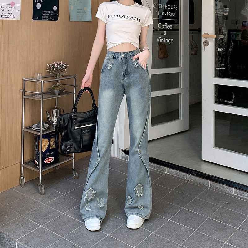 maoxiangshop-shop 2000s fashion New American Style Retro Brushed Star Skinny Jeans Women's Summer Slim Fit Slimming Straight Mop Pants Women