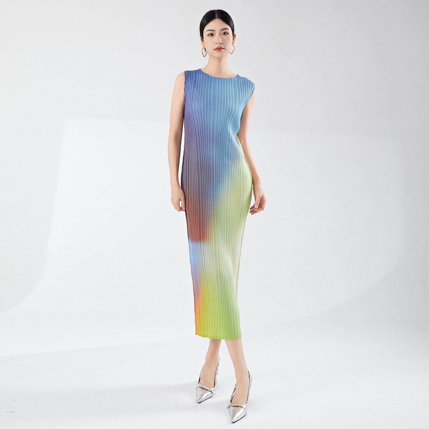 gradual change dress simple high sense summer new temperament sleeveless medium and long one-step versatile straight skirt