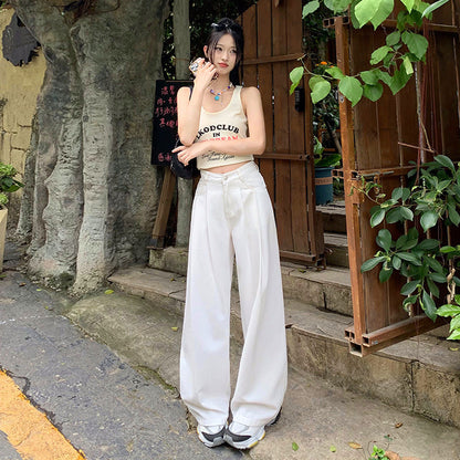 maoxiangshop-shop work outfits women White Straight Jeans Women's High Waist Spring and Summer New Slimming Loose Wide Leg Mop Pants