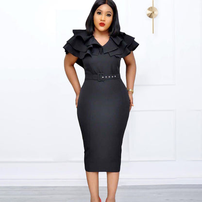 2025 D012 Hot Trade Women's Clothing popular   African Large Size Lotus Leaf Edge Hip Wrap OL Short Sleeve 2025 Dress
