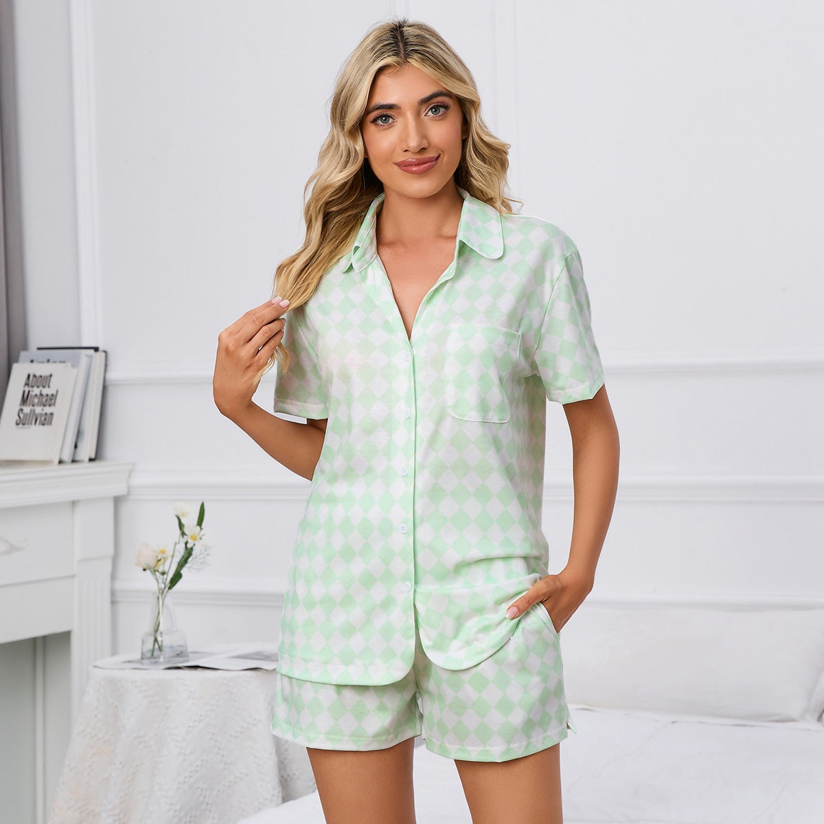 MAOXIANGSHOP 2025The real shot is in stock, Popular, 2025,  shirt, two-piece set, pocket beach swimsuit, Popular trade new plaid pajama set.