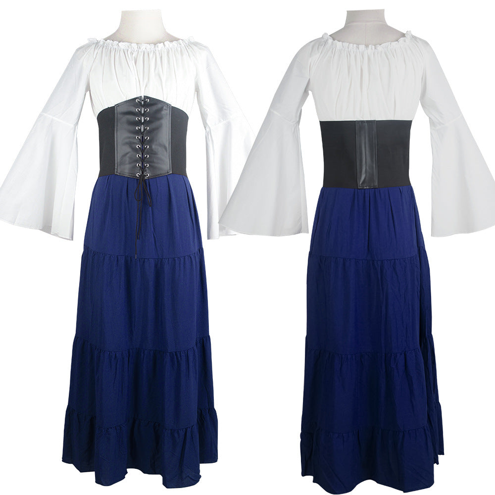 maoxiangshop group halloween costumes New Party Bell Sleeve Long Sleeve Dress Cos Women Renaissance Medieval Clothing