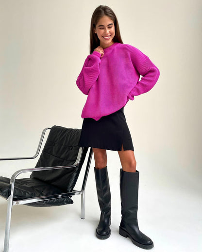 maoxiangshop 2000s fashion Women's Sweater round Neck Loose Solid Color Popular Autumn and Winter Women's Sweater