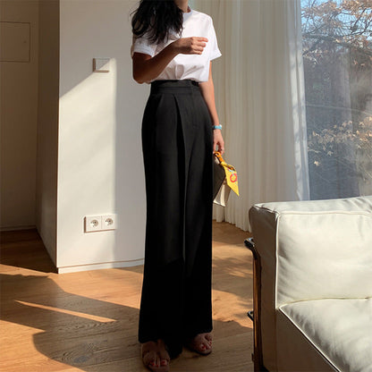 maoxiangshop work outfits women Gray Wide-Leg Pants Women's Autumn French Slimming Straight Casual Pants 2024 New High Waist Professional Suit Pants