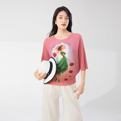 2025 Large size women's summer women's top bat sleeve loose fashion versatile jumper meat cover thin  T-shirt