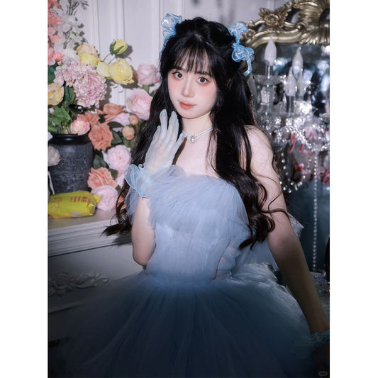 2025Temperament tube top light wedding dress  theme wedding dress blue birthday party photo interior photography clothing color yarn