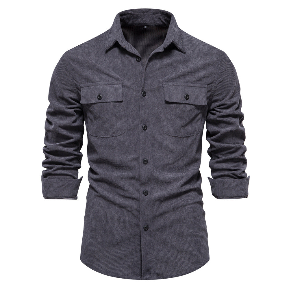 MAOXIANGSHOP 2025 Autumn new New corduroy shirt men's fashion slim casual versatile trend men's long-sleeved shirt