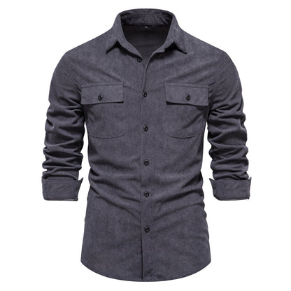 MAOXIANGSHOP 2025 Autumn new New corduroy shirt men's fashion slim casual versatile trend men's long-sleeved shirt