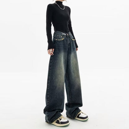 maoxiangshop-shop 2000s fashion Harajuku Fashion High Waist Women's Spring and Autumn New All-Match Zipper Light Color Washed Trendy Jeans Simple Straight Pants