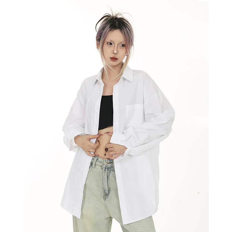 white shirt women's new loose casual sunscreen shirt in summer popular lazy wind long-sleeved top
