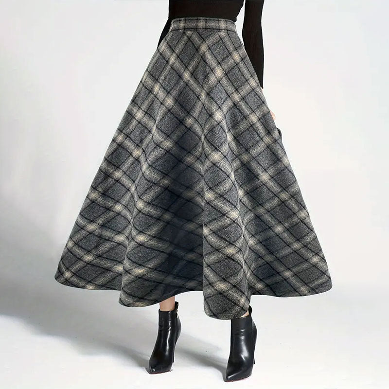 maoxiangshop outfit inspo fall Women's Autumn and Winter Plaid Woolen Skirt Thickened Retro plus Size A- line Skirt High Waist Long Dance Skirt Women's Skirt