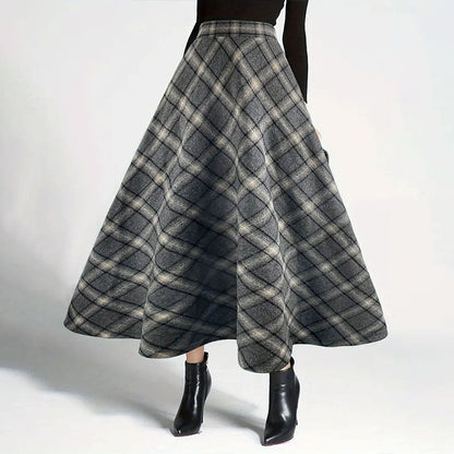 maoxiangshop outfit inspo fall Women's Autumn and Winter Plaid Woolen Skirt Thickened Retro plus Size A- line Skirt High Waist Long Dance Skirt Women's Skirt