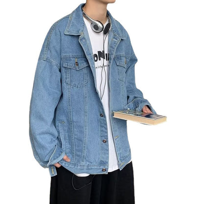 maoxiangshop-shop carhartt jacket outfit Washed Denim Coat Men's Autumn Loose Retro Japanese Ins Trendy Casual Solid Color Jacket Top Clothes