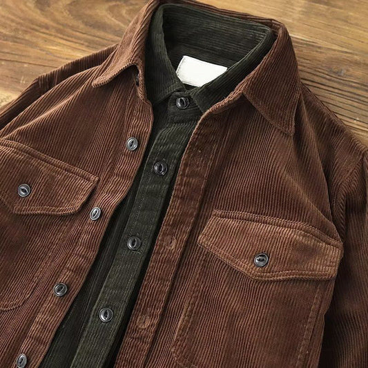 maoxiangshop-shop mens fashion Long Sleeve Shirt Men's Spring and Autumn New Japanese Retro Trendy Workwear Shirt Versatile Loose Corduroy Coat